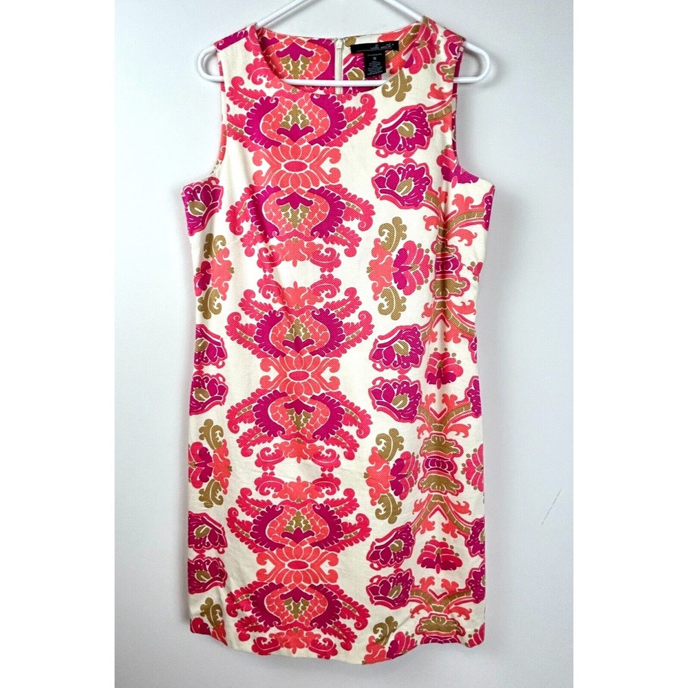 Willi Smith Bold Pink Paisley Back Zip Sleeveless Sheath Dress Size 10